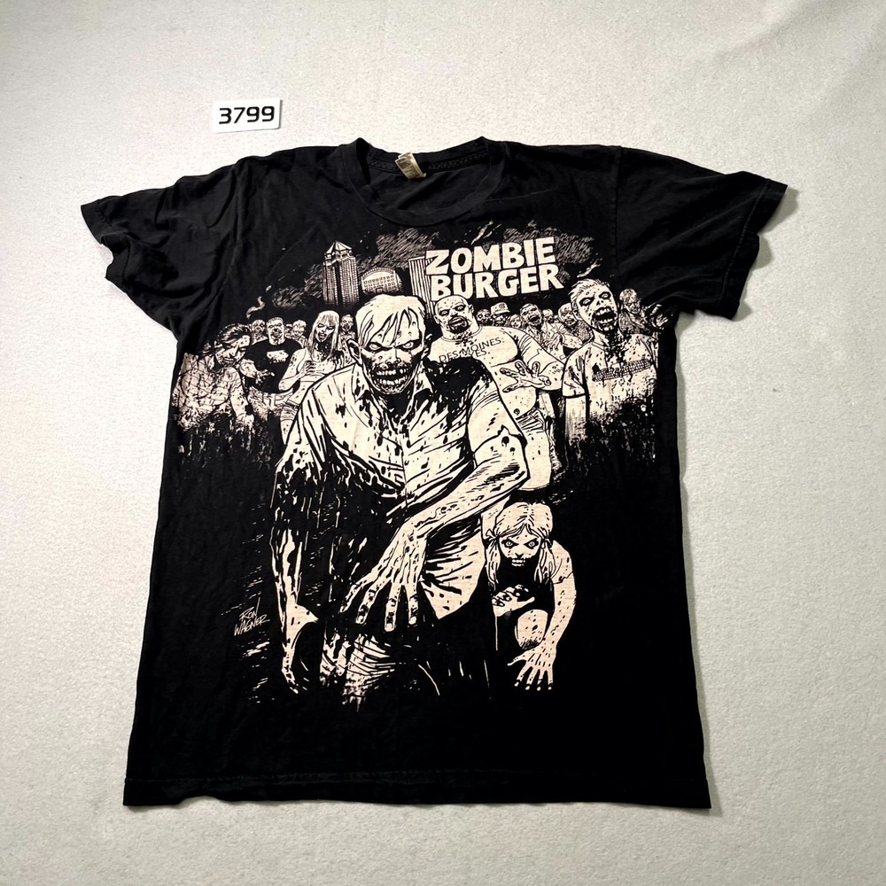 American Apparel Zombie Burger Drink Lab T Shirt Mens Medium Black Graphic Print
